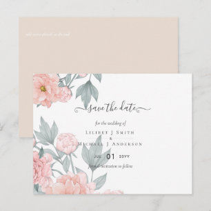 Pfirsich-Pfingstrosen Salbei Florale Hochzeit Term Postkarte