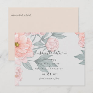 Pfirsich-Pfingstrosen Salbei Florale Hochzeit Term Postkarte