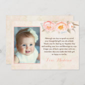 Pfirsich-Pfingstrosen-Taufe danken Ihnen zu Dankeskarte (Vorne/Hinten)