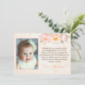 Pfirsich-Pfingstrosen-Taufe danken Ihnen zu Dankeskarte (Stehend Vorderseite)