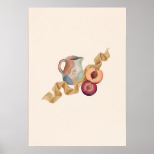 Pfirsich-Pflaume-Blumen-Keramikkrug-Stillleben-Kun Poster
