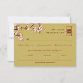 Pfirsich/Pflaumenblüten Rotes Doppelglückssehen RSVP Karte (Vorderseite)