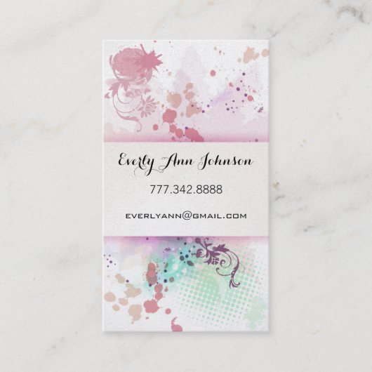 Pfirsich Pink Blue Green Paint Platsch Design oder Visitenkarte (Vorderseite)