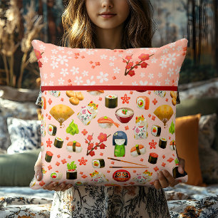 Pfirsich Pink Sushi mit Geisha Girls und Chopstick Kissen