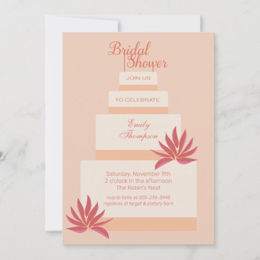 Pfirsich & Pink Wedgecake Brautparty Einladung (Vorderseite)