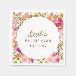 Pfirsich Pink Yellow Floral Bat Mitzvah Individuel Serviette