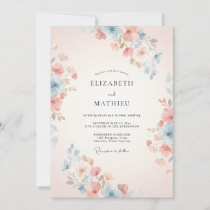 Pfirsich Prächtiger Frühlingsblumen-Hochzeit Einladung