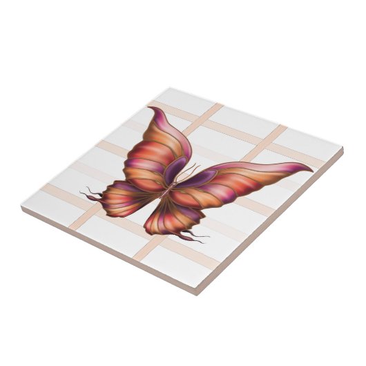 Pfirsich quadriert mit Schmetterling Fliese (Seite)