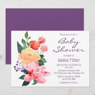 Pfirsich-Rosa-Aquarell-Blumen-Baby-Party Einladung