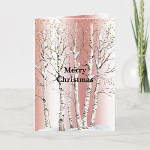 Pfirsich-Rosa-Birkenbäume Gold-Glitter-Weihnachten Karte