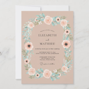 Pfirsich-Rosa-Blumen-Garland-Hochzeit Einladung