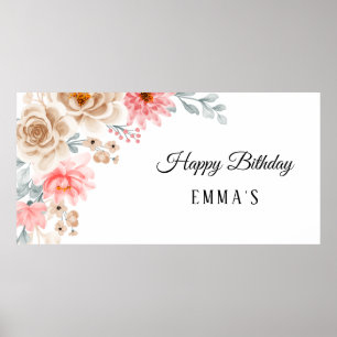 Pfirsich-Rosa-Blumenbanner zum 1. Geburtstag Poster