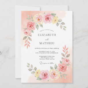 Pfirsich-Rosa-Blüten-Romanze Hochzeit Einladung