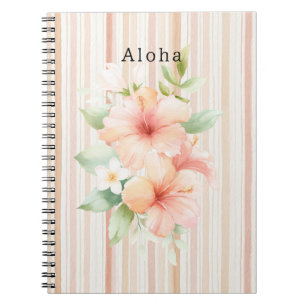 Pfirsich-Rosa-Creme-Streifen Tropischer Hibiskus-B Notizblock
