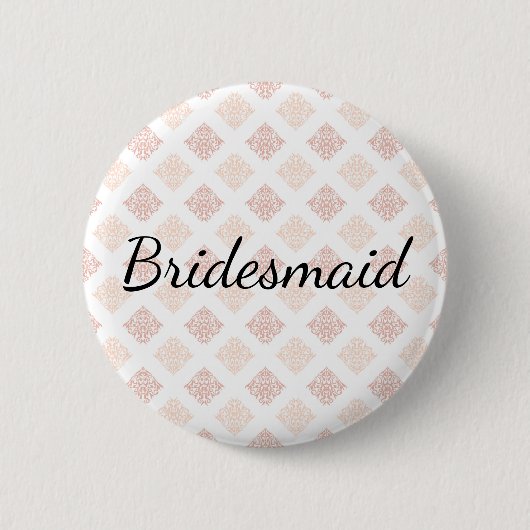Pfirsich-Rosa-Damask-Brautjungfer Button (Vorderseite)