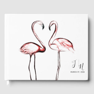 Pfirsich Rosa Flamingos Flamingo Elegante Hochzeit Gästebuch