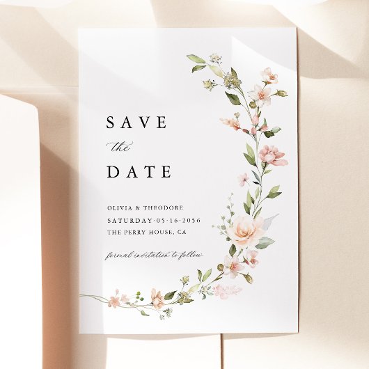 Pfirsich-Rosa Florale Hochzeit Save The Date