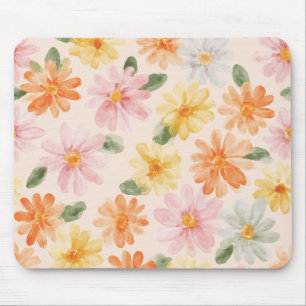 Pfirsich Rosa Gelb Blau Blumen Mousepad
