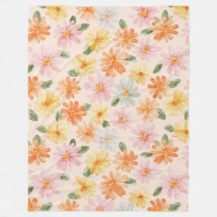 Pfirsich Rosa Gelb Blaue Blumen  Fleecedecke
