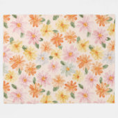 Pfirsich Rosa Gelb Blaue Blumen  Fleecedecke (Vorderseite (Horizontal))