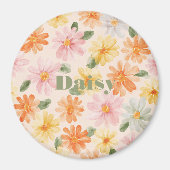 Pfirsich Rosa Gelb Blaue Blumen Magnet (Vorne)