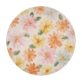 Pfirsich Rosa Gelb Blaue Blumen Schneidebrett (Vorderseite)