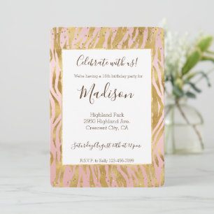 Pfirsich-Rosa-Gold-Glanz-Sparkle-Zebradruck Einladung