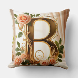 🌷 Pfirsich-Rosa-Gold-Initial-Buchstabe B Dekor ✨ Kissen