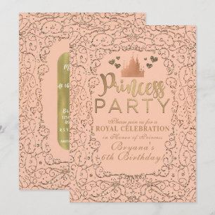 Pfirsich-Rosa Gold Schloss PRINZESSIN PARTY Geburt Einladung