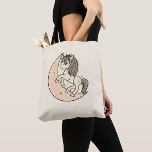 Pfirsich-Rosa-Himmelmond- und Sterneneinhorn Tasche