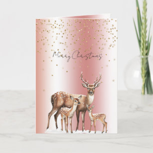 Pfirsich-Rosa-Hirsch-Gold-Glitter-Weihnachten Karte