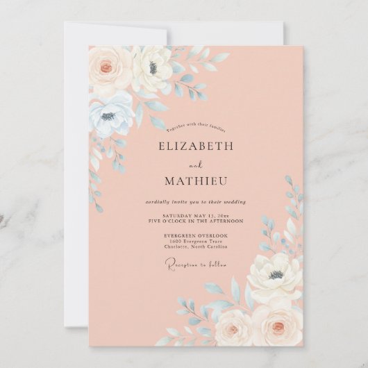 Pfirsich-Rosa Hochzeit im Frühling Einladung (Vorderseite)