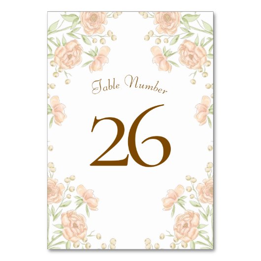 Pfirsich-Rosa-Hochzeit Tischnummer (Vorderseite)