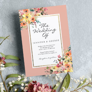 Pfirsich rosa Korallenorange Blumige Landhochzeit Einladung
