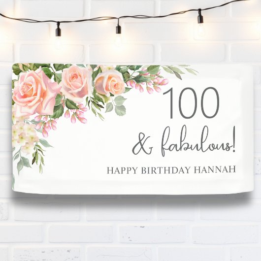 Pfirsich | Rosa Rose Floral 100. Geburtstag Banner