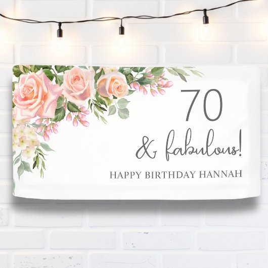 Pfirsich | Rosa Rose Floral 70. Geburtstag Banner