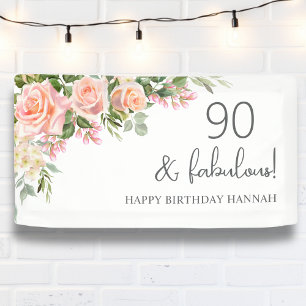 Pfirsich   Rosa Rose Floral 90. Geburtstag Banner
