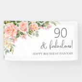 Pfirsich | Rosa Rose Floral 90. Geburtstag Banner (Horizontal)