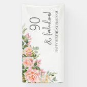 Pfirsich | Rosa Rose Floral 90. Geburtstag Banner (Vertikal)