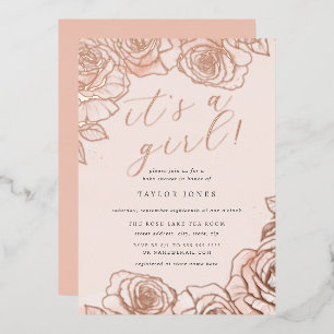 Pfirsich Rosa Roségold It's a Girl Baby Shower  Folieneinladung