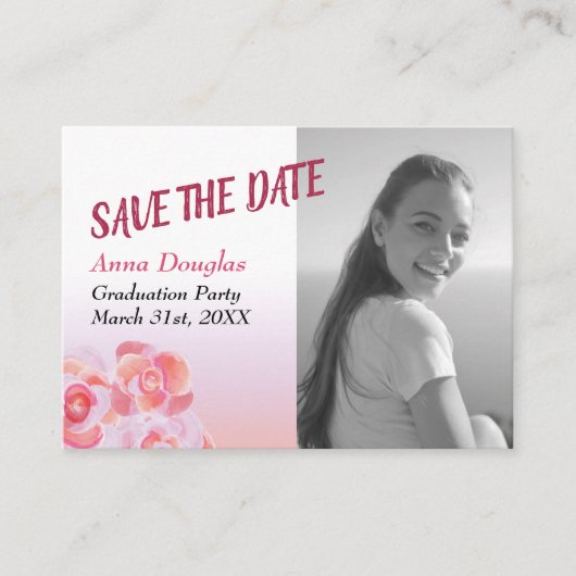 Pfirsich, rosa Rosen Rett-the-Date Hinweiskarte (Vorderseite)