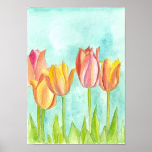 Pfirsich-rosa Tulpepastellwatercolor-Blumen Poster