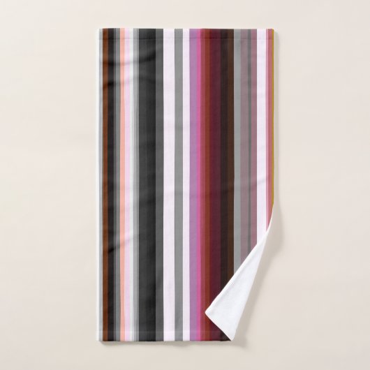 Pfirsich, rosa und graue Abstrakte Streifen Badhandtuch Set (Handtuch)