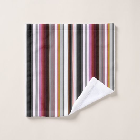 Pfirsich, rosa und graue Abstrakte Streifen Badhandtuch Set (Waschlappen)