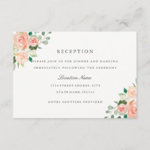 Pfirsich-Rosa-Wasserfarben-Blumen-Hochzeitsempfang Begleitkarte