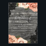 Pfirsich Rose Grau-Rustikal-Holz Schwarz-Spitzen-H Einladung<br><div class="desc">Passen Sie auf jede gewollt Weise an.</div>