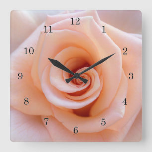 Pfirsich-Rose Quadratische Wanduhr