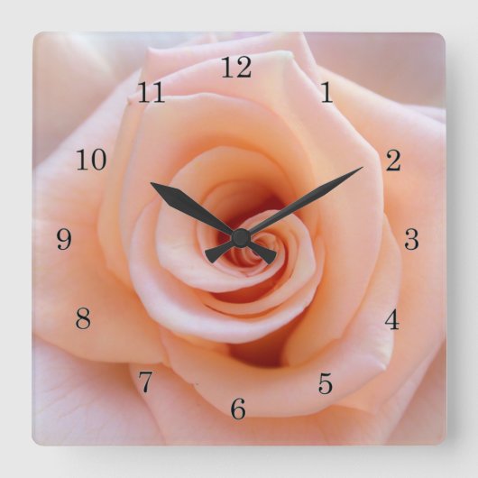 Pfirsich-Rose Quadratische Wanduhr (Vorderseite)