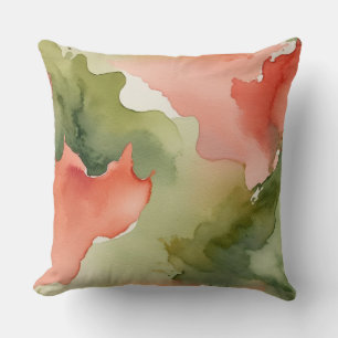 Pfirsich, Rose und grüne Aquarelltextur Kissen