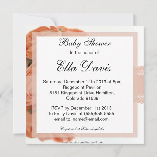 Pfirsich-Rose und Lace-Baby-Dusche Einladung (Rückseite)
